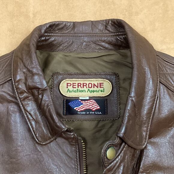 Vintage Perrone Aviation Apparel Leather A-2 Flight Bomber Jacket Size 44 - Picture 5 of 15